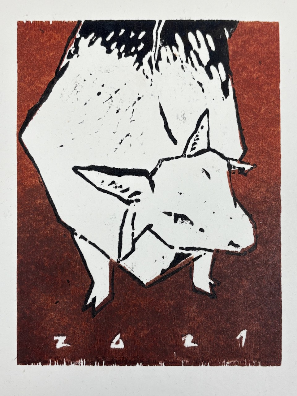 이미지: 소(목판화), 스마트폰으로 촬영